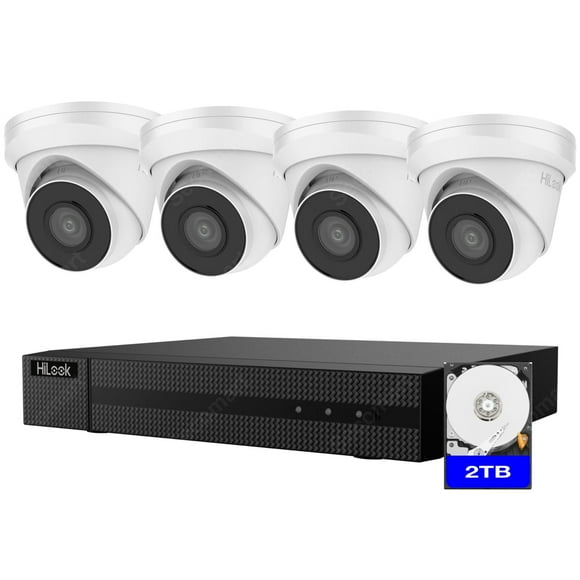 Security Camera System 4K Hilook, 4-Camera PoE NVR Surveillance Kit Outdoor 2TB DIY Turret CCTV, Wired Home Security Camera System