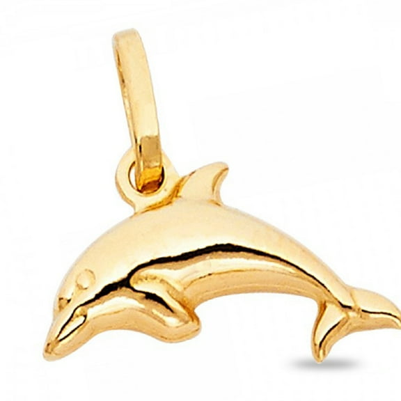 Solid 14k Yellow Gold Jumping Dolphin Charm Pendant Genuine High Polished High Quality Design Women New 13 mm x 15 mm