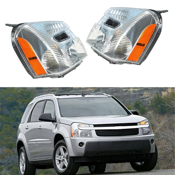 Labwork 2pcs Headlights Assembly Black Chrome Halogen Headlamp Housing Fit for Chevrolet Equinox 2005 2006 2007 2008 2009, Front Left & Right