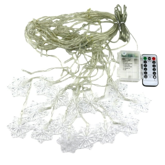 EGNMCR Noël Flocon de Neige Rideau Lumière Fête Décoration Lumières 16Snowflake 80Mini LED 11.5ft Lumière String Lumières pour la Décoration de Vacances String linght