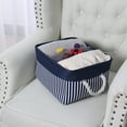 thumbnail image 2 of PiccoCasa Canvas Foldable Cube Containers Striped Storage Baskets with Rope Handles, Navy Blue Medium, 2 of 6