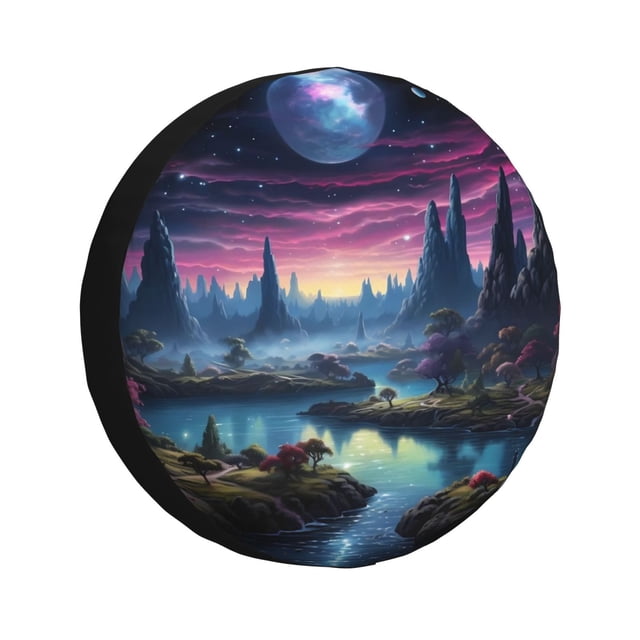 Balery Fantasy Landscape Starry Night Cubiertas para Neumáticos - Protector Resistente para Neumáticos de Camioneta, SUV, Remolque, Camper y RV-15 inch