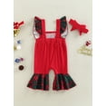 thumbnail image 4 of Gzhioc Baby Girl Boy Christmas Jumpsuit, Plaid Patchwork Square Neck Bell-Bottomed Rompers with Headband for Toddlers, 3-24 Months, 4 of 9