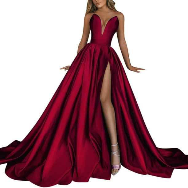 eileial Women's Lace Applique Beach Wedding Dresses for Bride Tulle Bridal  Dress V Neck Wedding Gowns with Slit(Red,XL) - Walmart Business Supplies