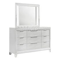 Coaster Marmore 9-Drawer Contemporary Wood Dresser and LED Mirror in White