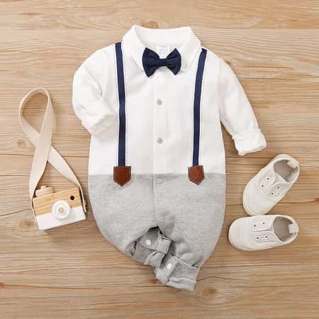 

Newborn Harbin Clothes Children‘s Clothes Spring and Autumn Baby‘s Unibody Clothes Long Sleeve Gentleman Baby Harbin Clothes Baby British Climbing Clothes