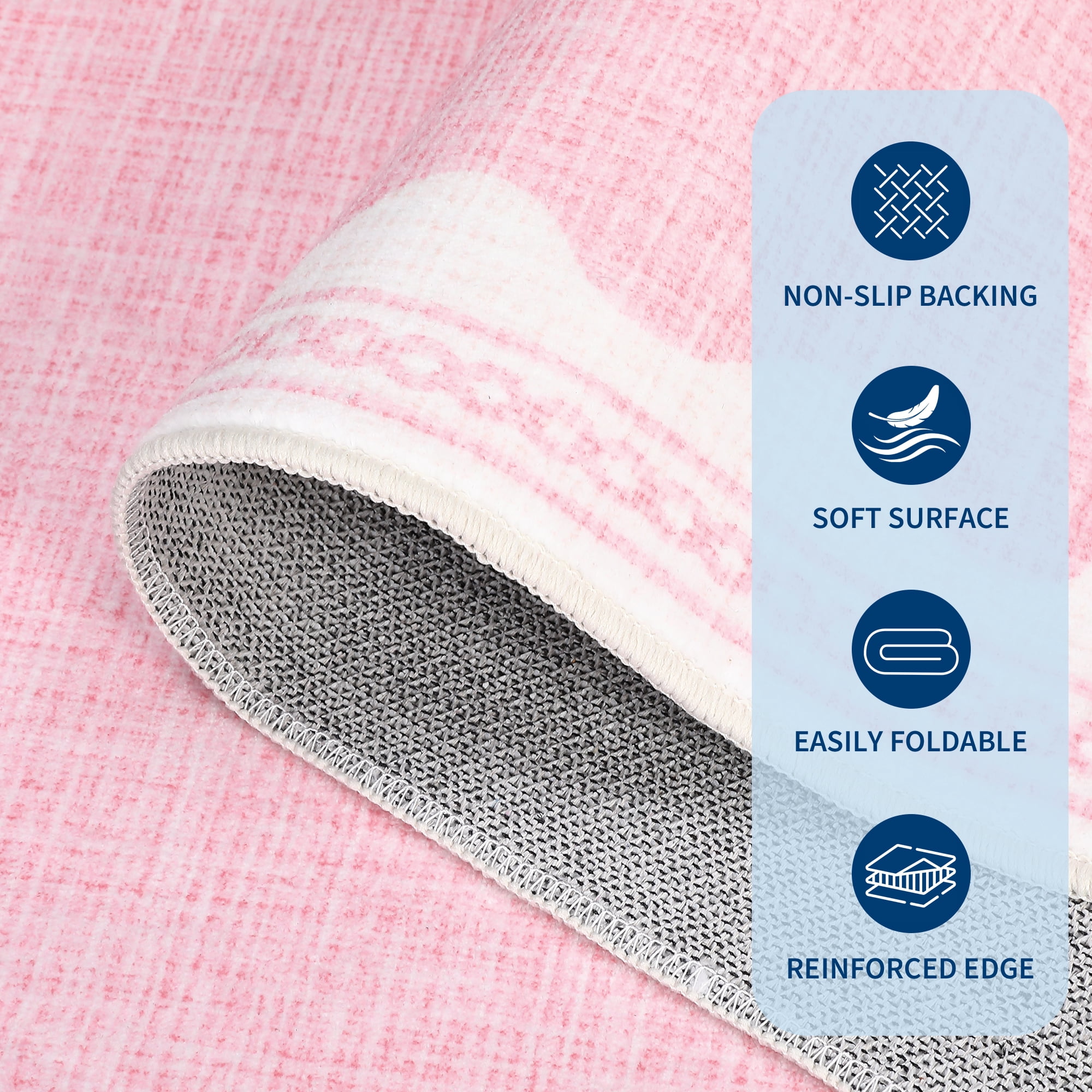 Hasoo Scalloped Washable Area Rug for Living Room Dorm Non Slip Indoor Geometric Bordered Throw Carpet, 3' x 5' Pink