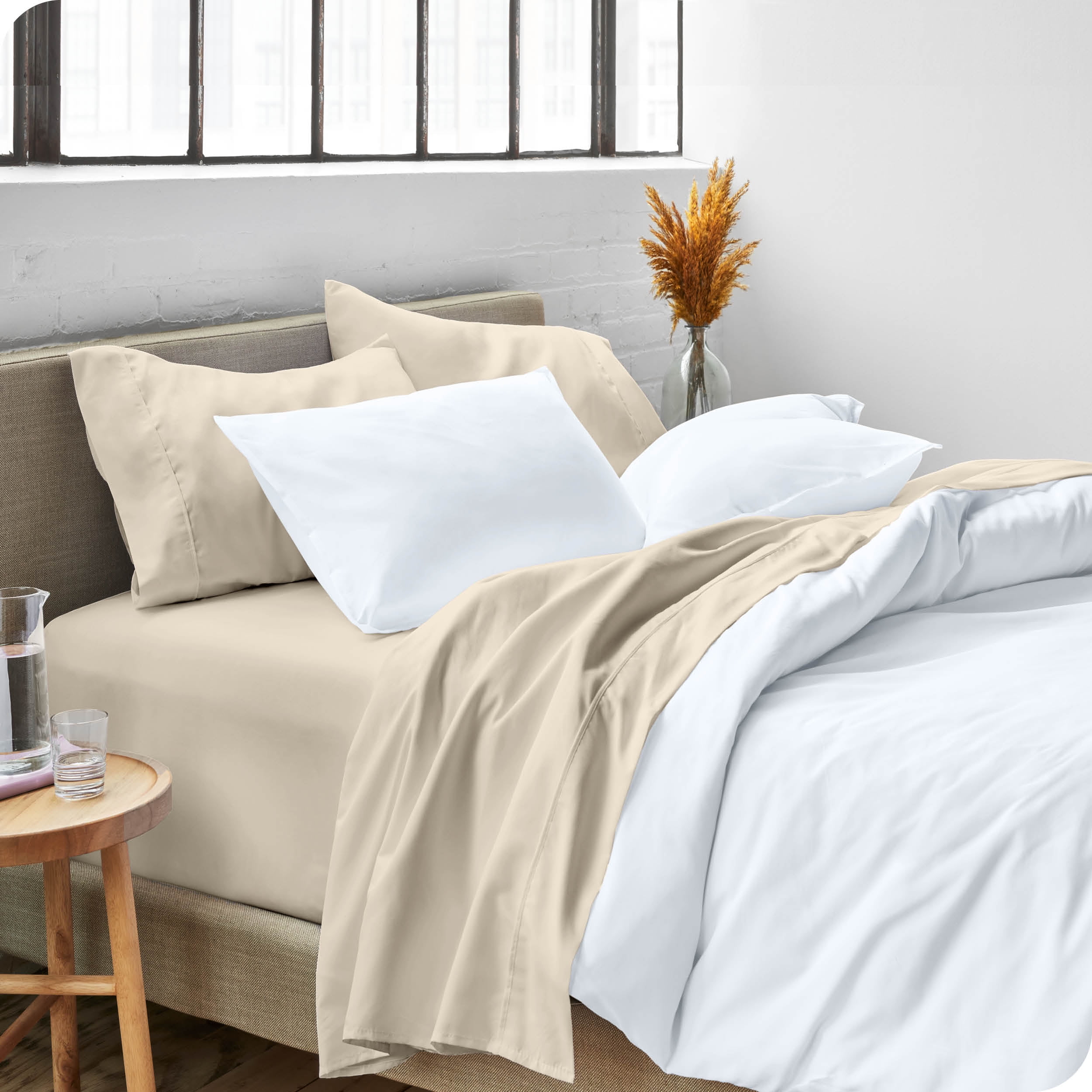 Bare Home Sand Microfiber Sheet Set, Wrinkle Resistant, Deep Pocket, Queen