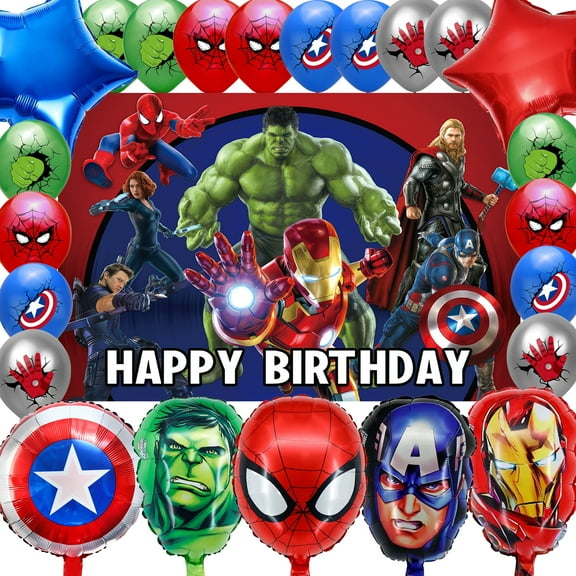 4PCS Superhero Party Decorations Set, Birthday Party Supplies Including Foil Balloons, Happy Birthday Banner and Latex Balloons for Kids' Birthday Party, Superhero Themed Party Favors and Decorations