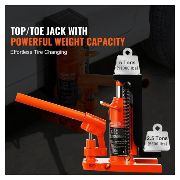 Hydraulic Toe Jack 2.5 Ton, 5 Ton Capacity Claw Jack, 0.8-5.3in Toe Height, 8.9-13.4in Top Height, Air Hydraulic Jack for Automotive & Industrial Use