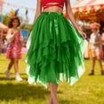 thumbnail image 2 of Women's Ruffled Tulle Midi Skirt High Waisted Satin Bow Irregular Hem Mesh Midi Skirts Stretchy Comfy Layered Party Outfits, 2 of 4