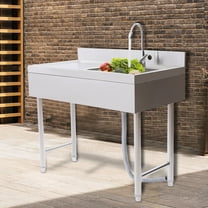 Freestanding Silver Commercial Sink Stainless Steel Kitchen Utility Sink 1 Compartment & Prep Table