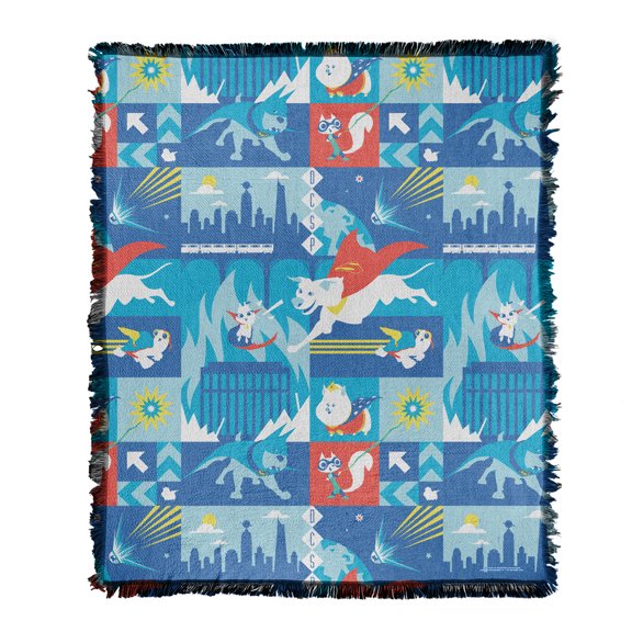 Dc League of Super Pets Blanket, 50"x60" Super Pets Action Panels Woven Tapestry Cotton Blend Fringed Throw Blanket