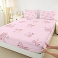 thumbnail image 3 of Feelyou Girls Princess Bow Queen Sheet Sets, Cartoon Stripes Geometric Flat Sheet, Kawaii Pink Bowknot Queen Fitted Sheet, Lightweight Room Decor, 4-Piece, 3 of 7