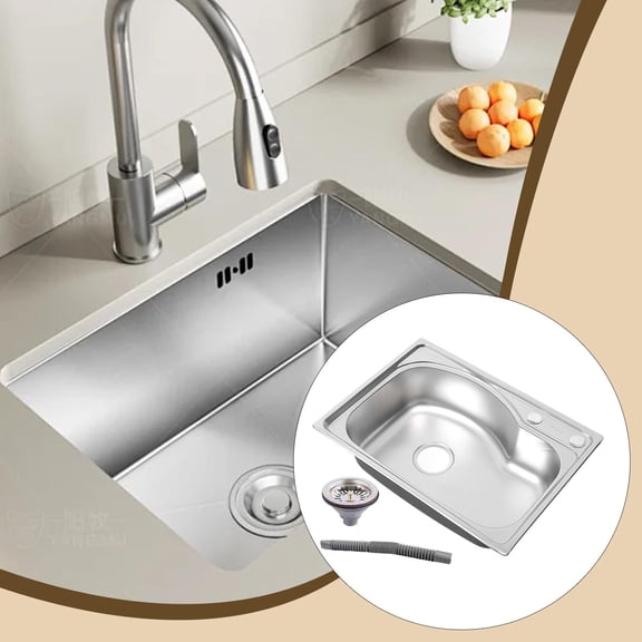 Abbraccia Kitchen Sink Wash Basin Thickened with Drain Hole Single Bowl Stainless Steel for Workstation Home Dining Room Washing Dishes