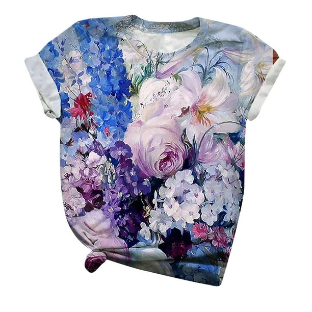 Blusa holgada de manga corta con cuello redondo y estampado a la moda para mujer Pompotops hfajkhk128549