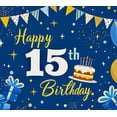 thumbnail image 3 of Blue Themed 15th Birthday Backdrop Banner with Balloons Cake Presents and Stars Background Decoration for Birthday Party Photography Props Decor Happy Birthday Supplies, 3 of 7