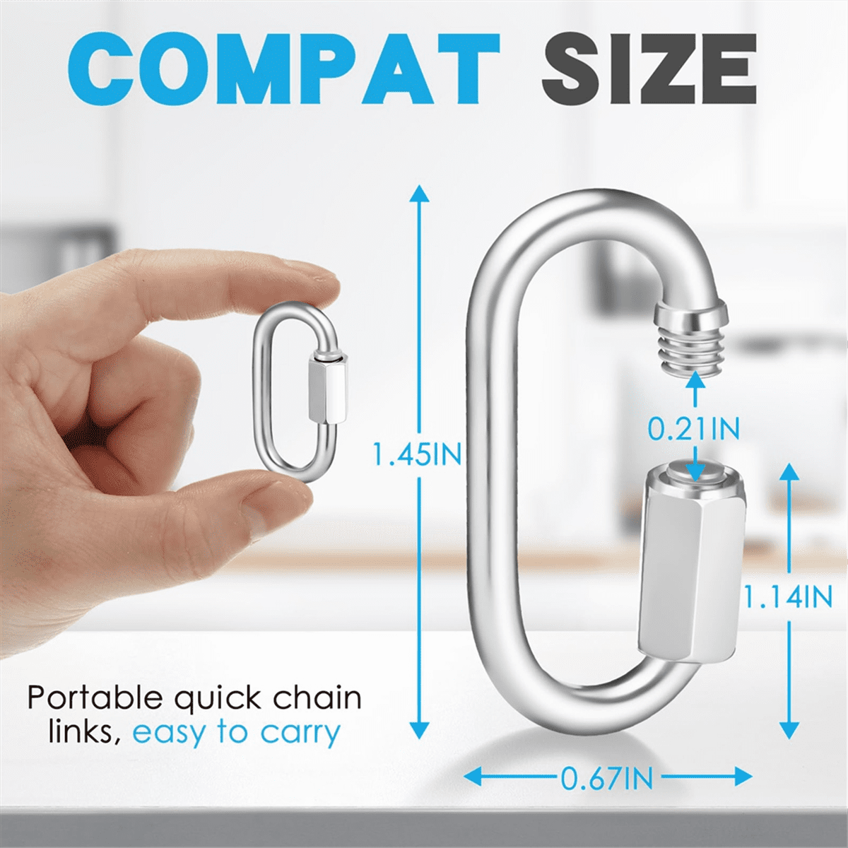 50 Pcs Stainless Steel Quick Chain Link M3.5, 1.45 Inch, 174lbs D Shape Locking Chain Hooks Chain Link Connector,50 x Chain Link Connector,Silver