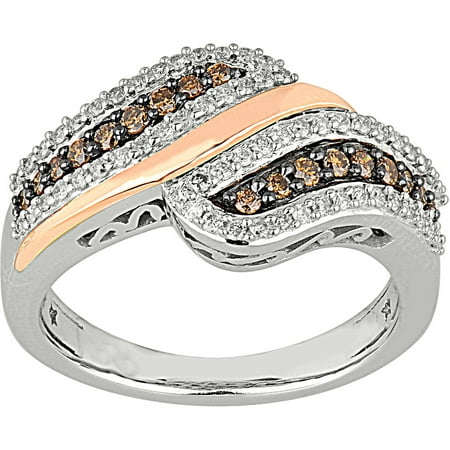 1/2 Carat T.W. Champagne and White Diamond 10kt Rose and White Gold By-Pass Ring