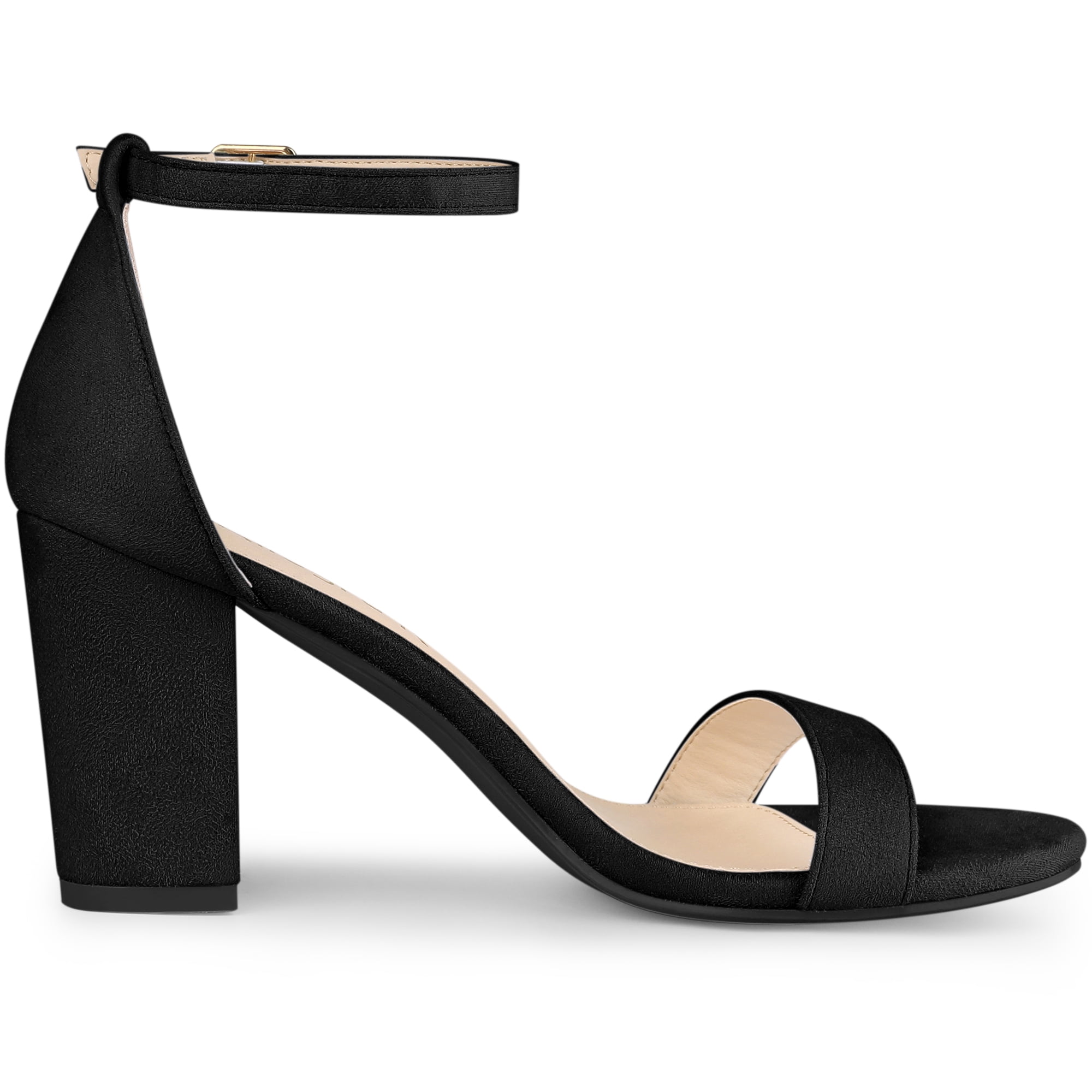 DARING DIVA Women's Buckle Ankle Strap High Chunky Heel Sandals Black 7