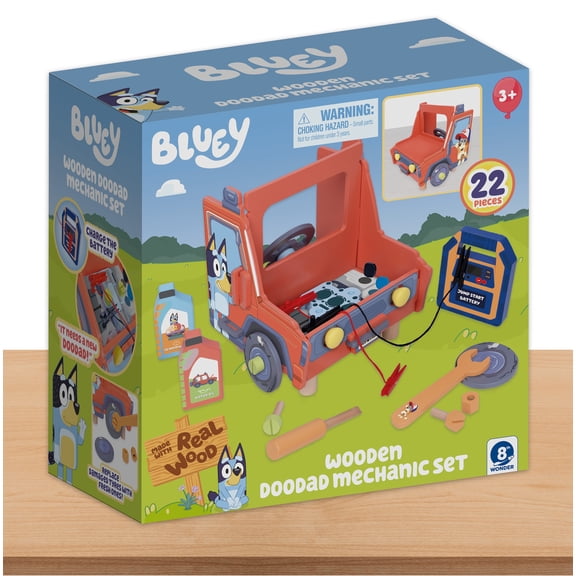 Bluey Wooden Mechanic Tabletop Playset, Build the Car and Repair the Engine, Includes 22 pieces, Ages 3 