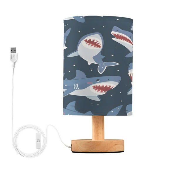 Cute Sharks Bedside Table Lamp Desk Warm Lights with USB Charging Port Cylinder LED Lamps for Bedroom Living Room Office