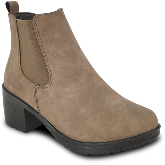kozi Canada Women Ankle Dress Bootie Chelsea Boot ANGIE-10 Fall Heel Boot with Side Zipper and Gore Camel