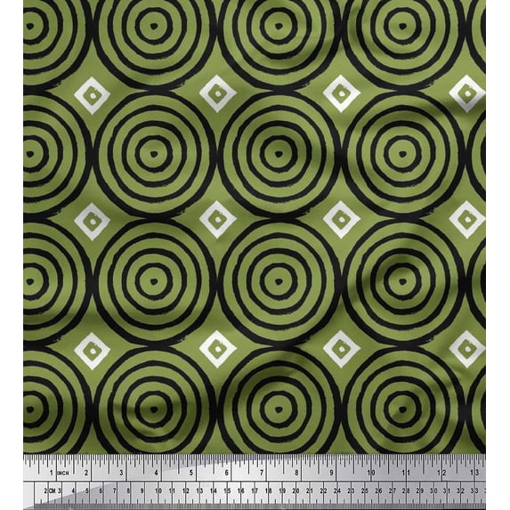 Soimoi Japan Crepe Satin Fabric Diamond & Circle Block Printed Fabric 1 Yard 42 Inch Wide