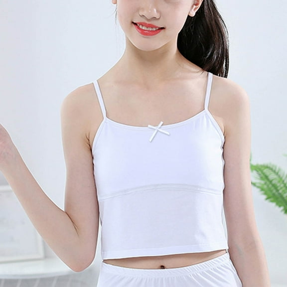 Girls Cotton Lining Undershirts Training Bras Teen Camisole Kids Tank Tops Developmental Student Underwear Training Bra with Padding White L