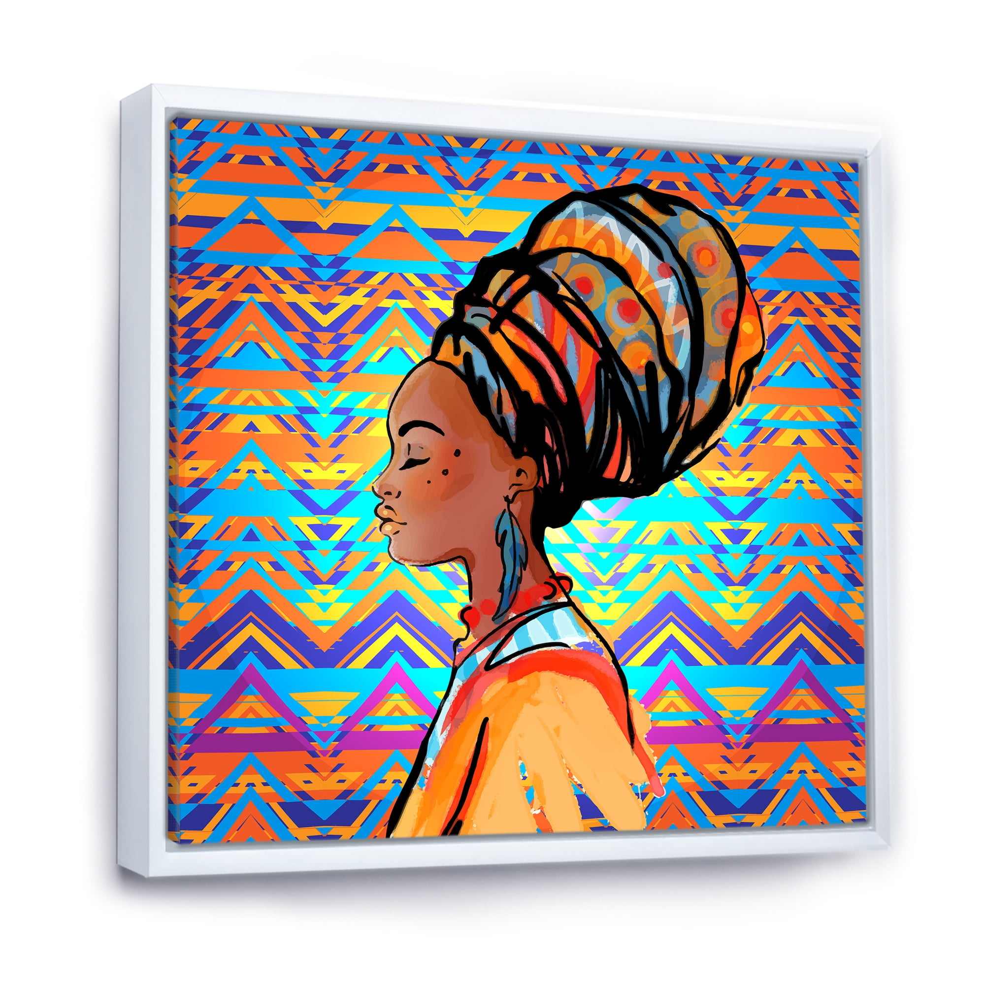 Designart 'African American Woman Portrait with Turban IV' Modern Framed Canvas Wall Art Print