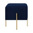 thumbnail image 2 of 16 Inch Modern Ottoman, Square Padded Seat, Brass Metal Legs, Blue Velvet- Saltoro Sherpi, 2 of 5
