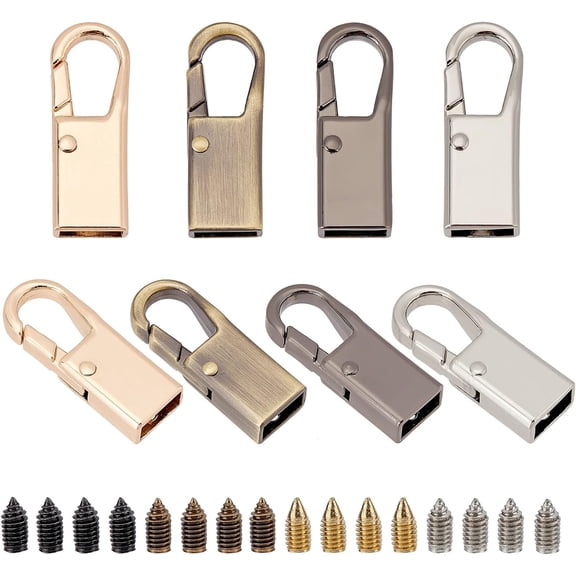 8 Sets Cord Ends Caps 4 Colors Metal Chain Strap Connector Clasp Ribbon Cord Ends Snap Hooks Bag Hardware End Fastener Buckle with Screws DIY Purse Jewelry Crafts Making Accessories