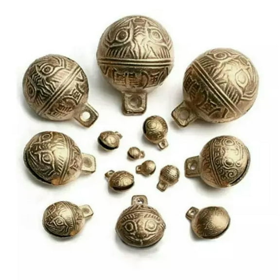 U8MO 9~28mm Bronze Tibetan Brass Bells Beads Craft Charms Metal Ethnic With Loop New-16*19*12mm/5pcs
