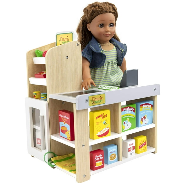 Tienda De Comestibles De Madera | Accesorios Para Muñecas | Accesorios Y Muebles Para Casas De Muñecas De 18 Pulgadas | Compatible Con Muñecas Barbie Y Muñecas American Girl | Más De 25 Accesorios Del