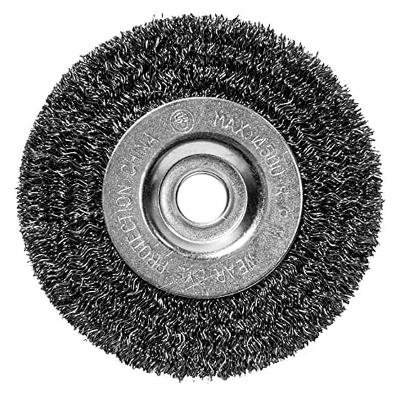 Century Drill & Tool 76851 5" Coarse Crimped Bench Grinder Wire Wheel, 1/2"-5/8" Universal Arbor, 4,500 RPM – Ideal for Cleaning