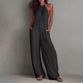 thumbnail image 2 of One Piece Jumpsuits for Women Dressy Casual Sleeveless Halter Backless Wide Leg Rompers Pleated Beach Vacation Jumpers Summer Outfits Black, 2 of 7