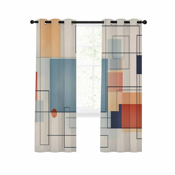 Orange Blue Geometric Blackout Curtains 45 Inches Long for Bedroom, Vintage Contemporary Abstract Thermal Insulated Room Darkening Black Out Window Curtain Panels Grommet Drapes for Living Room