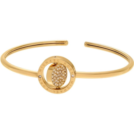 Michael Kors Women's Crystal Gold-Tone Stainless Steel Flip Logo Disc Cuff Fashion Bracelet, 5