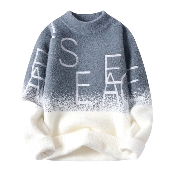 XUNKUSGA Sweaters for Men Gradient Color Fall Sweaters Loose Soft Thickening Bottom Warm Mens Sweater Base Round Neck Pullover Sweater M-3XL Gray