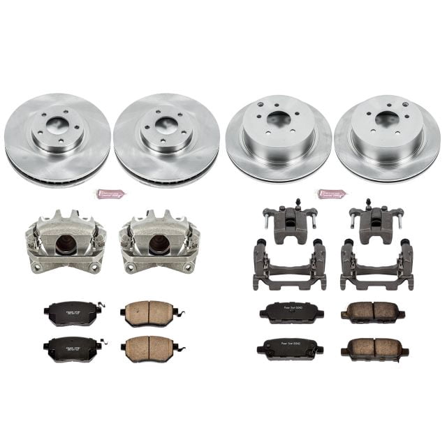 PowerStop Front and Rear Stock Replacement Brake Pad and Rotor Kit with Calipers Fits: NISSAN Select Models KCOE2767B