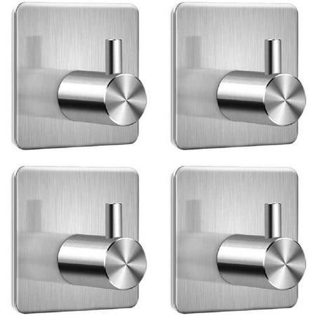 

CFX 4 Pack Self Adhesive Hooks，Stainless Steel Adhesive Door Hooks Coat Hooks Anti-Rust Waterproof Sticky Hooks For Kitchen Bathroom Office Toilet No Drill Glue Needed