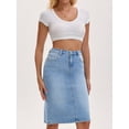 thumbnail image 2 of DARING DIVA Women's Jean Back Slit Stretch Below Knee Length Denim Skirts S Light Blue, 2 of 7