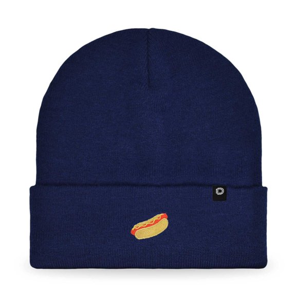Dalix Hot Dog Embroidered Beanie Hat Cotton Cute Winter Fall Cap Womens in Navy Blue