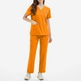thumbnail image 4 of MLQIDK Women Scrubs Sets Plus Size Jogger Scrubs Stretchy V Neck Yoga Scrub Pants and Tops Nursing Uniforms Medical Scrub Sets with Pockets Orange L, 4 of 5