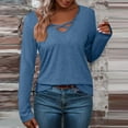 thumbnail image 2 of WREESH Womens Fashion Slim T-Shirts V Neck Solid Color Pullover Long Sleeve Tops Keeping Warm Outing Tops Blouse Blue, 2 of 7