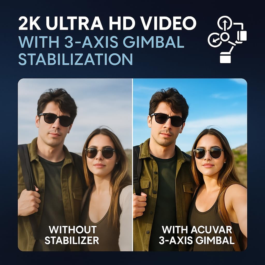 KLIOMAX 2K Pocket Camera with 3-Axis Gimbal Stabilizer, Digital Video Camera for Photography, Action & Vlogging Camera with LCD Screen, Face Tracking, Motion Stabilization, Body Cam POV Camera