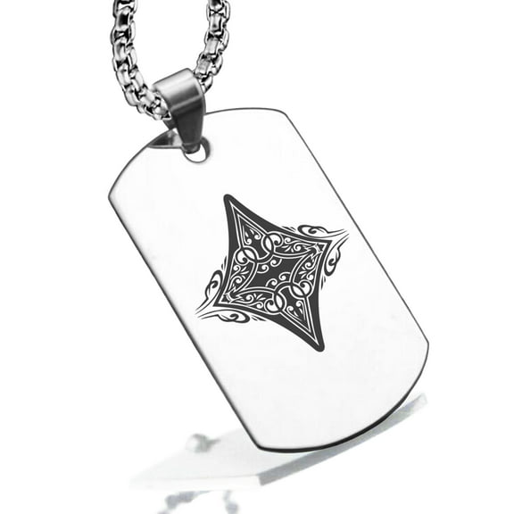 Stainless Steel Diamond Card Suit Dog Tag Pendant Necklace