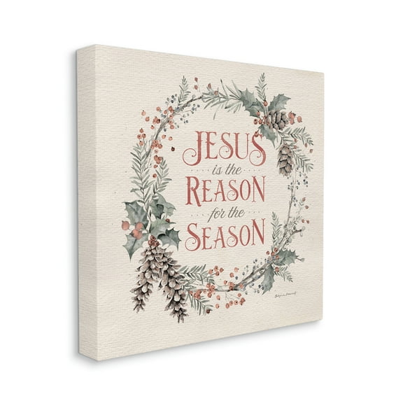 Jesus Reason For Season Winter Holiday Wreath Religious Gallery-Wrapped Canvas Print Wall Art, 17x17