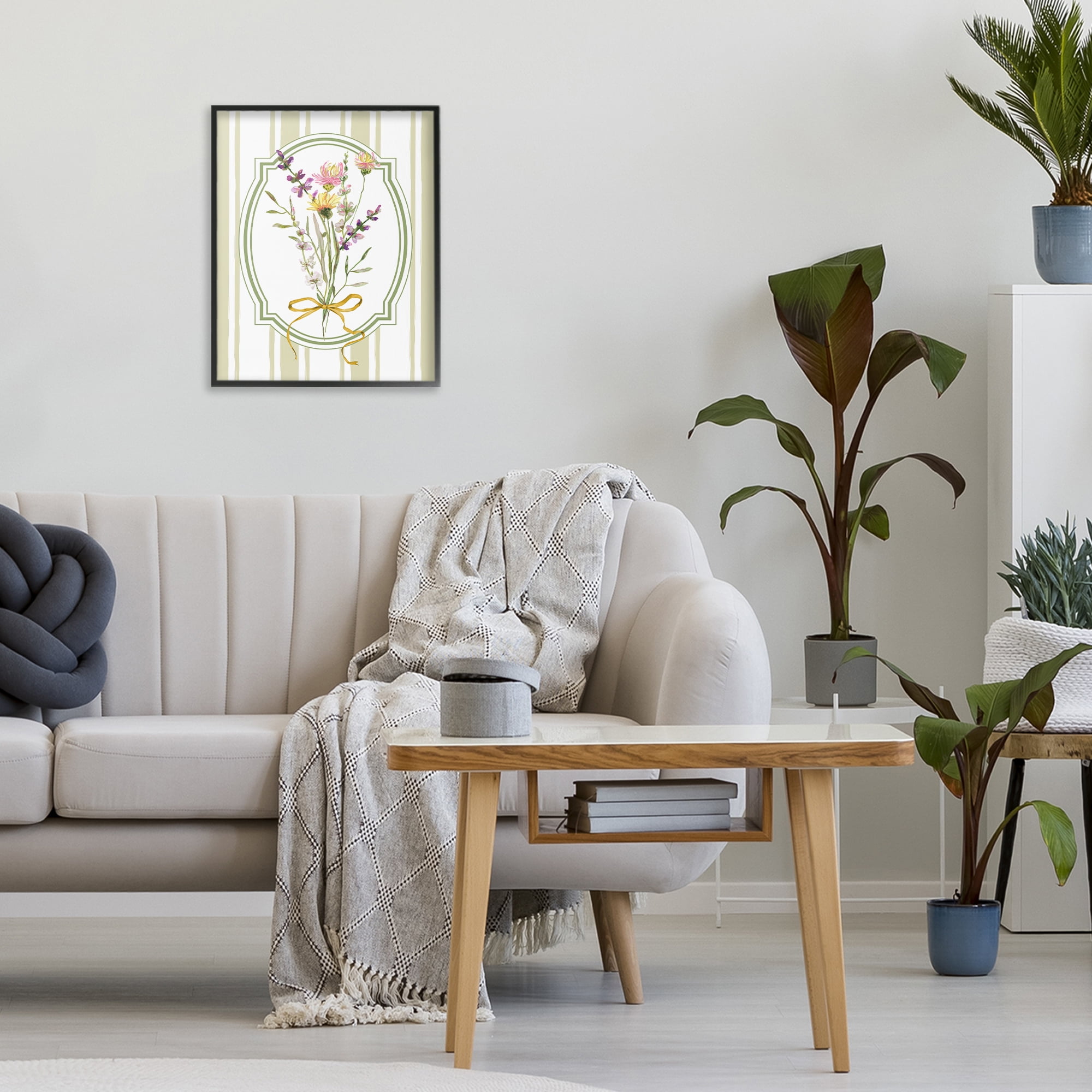 Wildflowers Bouquet Classic Stripes Black Framed Giclee Art, design by Adonna Ebrahimi
