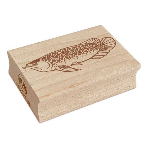 Asian Arowana Aquarium Dragon Fish Rectangle Rubber Stamp Stamping Scrapbooking Crafting - Large 2.5in